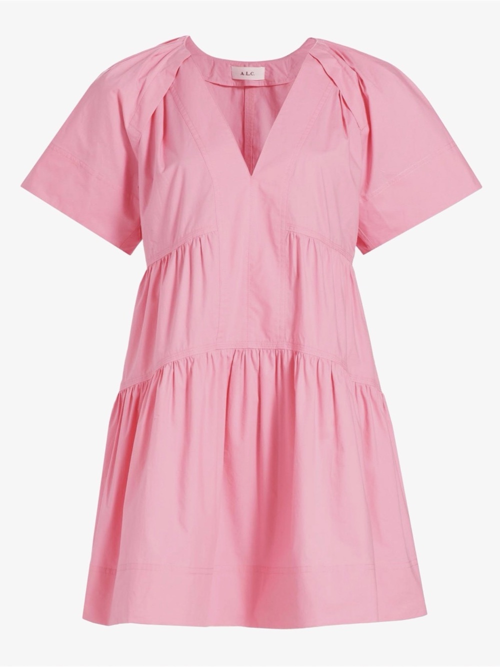 A.L.C. Camila Mini Dress Pink Tiered Short Puff Sleeve A-Line Spring Size 4 - Picture 5 of 11